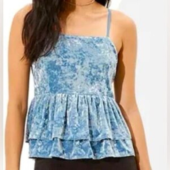 American Eagle Outfitters Tops - American Eagle Blue Velvet Sleeveless Babydoll Too, Size Small
